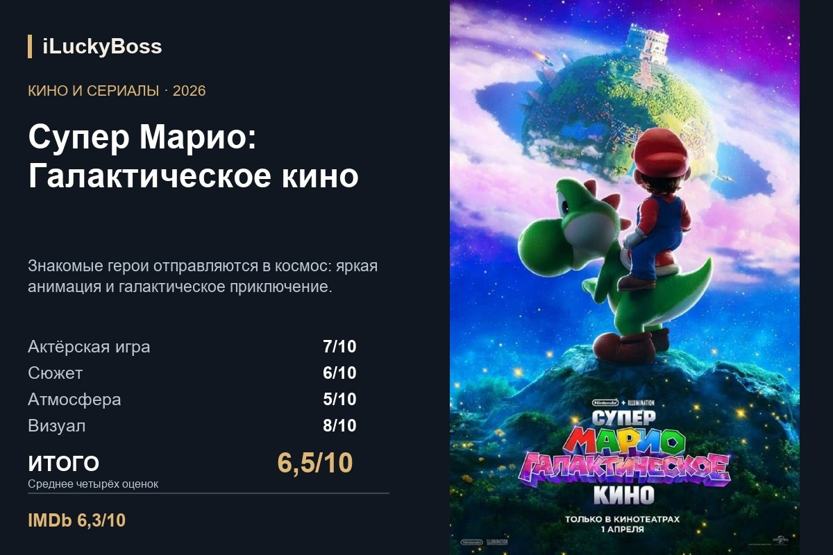 Супер Марио: Галактическое кино — авторская карточка iLuckyBoss
