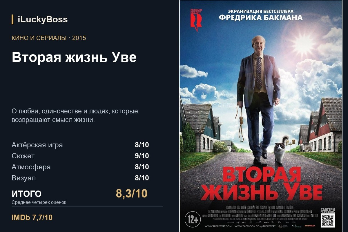 Вторая жизнь Уве: добрый фильм о любви и близких — авторская карточка iLuckyBoss